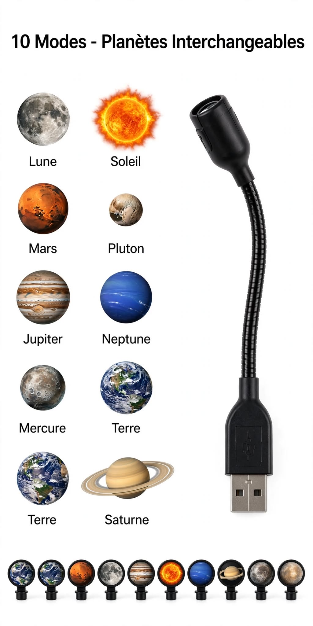 Projecteur lumineux rotatif — ambiance lune et étoiles