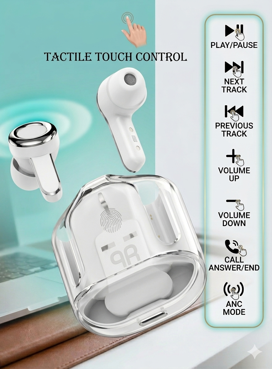 Écouteurs Intra-auriculaires Tactiles Bluetooth — Réduction de Bruit, Noir & Blanc