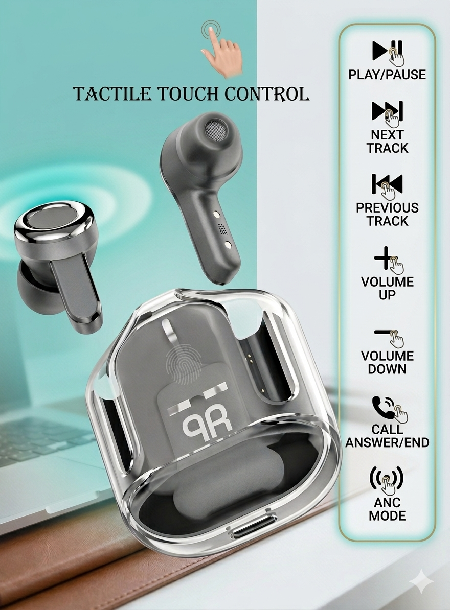 Écouteurs Intra-auriculaires Tactiles Bluetooth — Réduction de Bruit, Noir & Blanc
