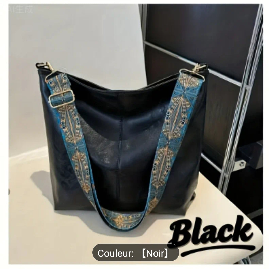 Sac à Main Femme Bandoulière — Compartiments Zippés, Finitions Dorées, Noir & Marron