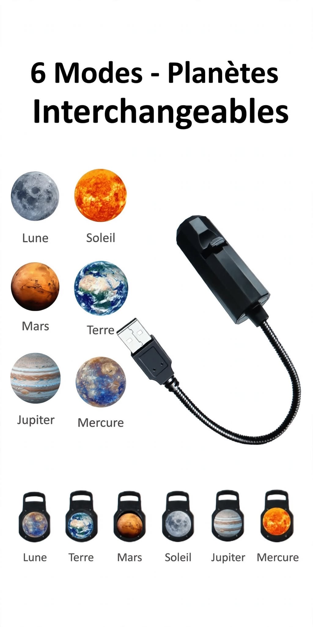 Projecteur lumineux rotatif — ambiance lune et étoiles