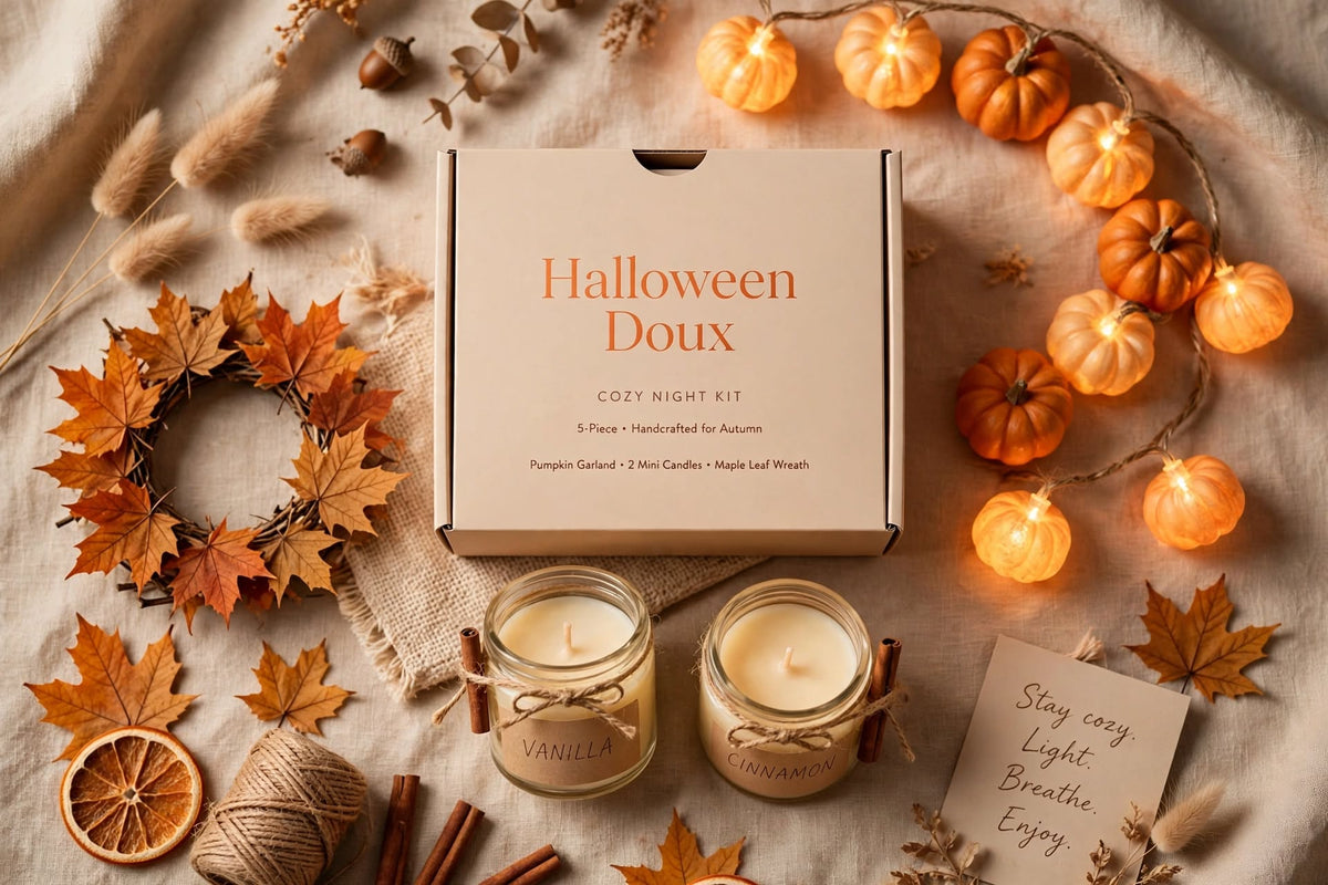 Pack Halloween Doux - Guirlandes Citrouilles + Mini Bougies + Couronne Erable - Edition Autone