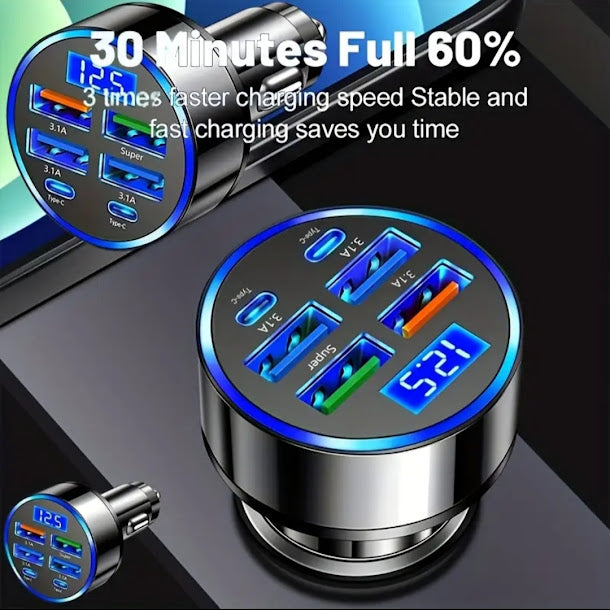 Chargeur Voiture 6 Ports USB & USB-C — Charge Rapide 3.1A