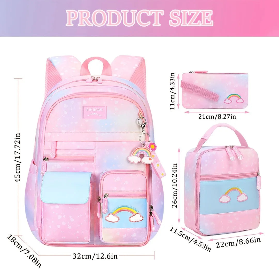 Sac à dos scolaire Arc - en - ciel 3 pièces - fille  Primaire