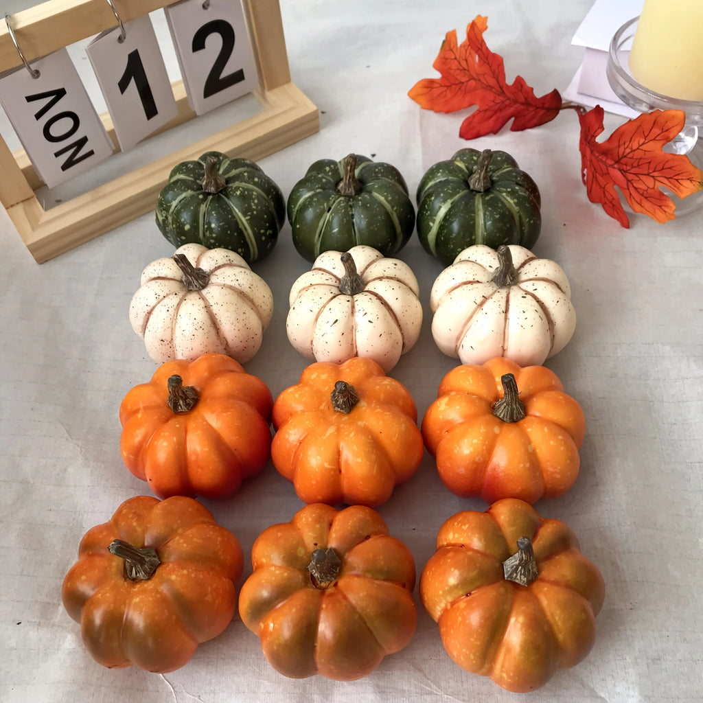 Lot de 9 Mini Citrouilles Artificielles - Décoration Automne / Halloween