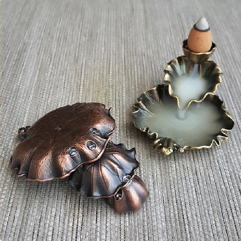 Porte-Encens Lotus à reflux-Brûleur Cascade de Fumée Feuille de Lotus -