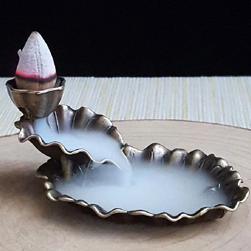 Porte-Encens Lotus à reflux-Brûleur Cascade de Fumée Feuille de Lotus -