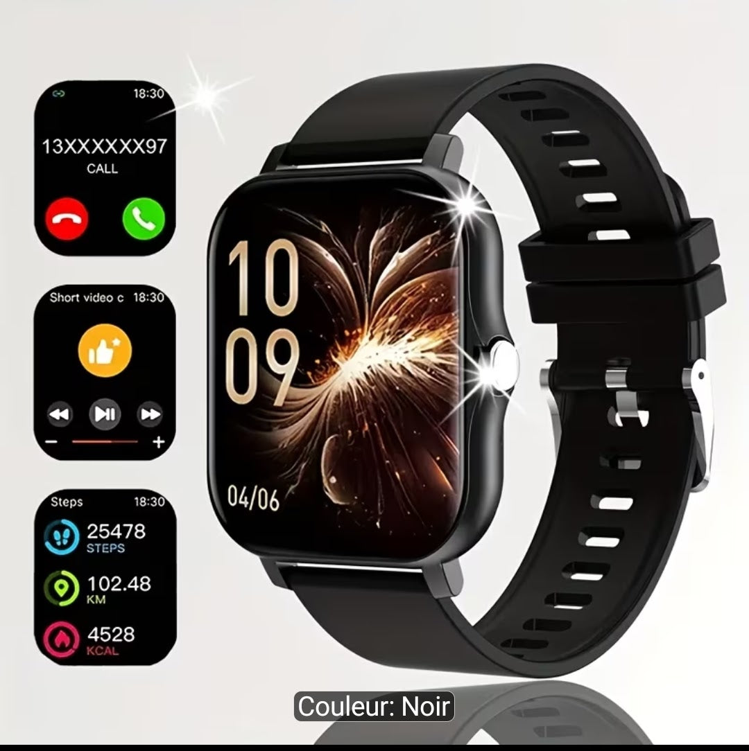 Montre Connectée Mixte Élégante — Résistante à l'Eau, Suivi Santé, 4 Coloris