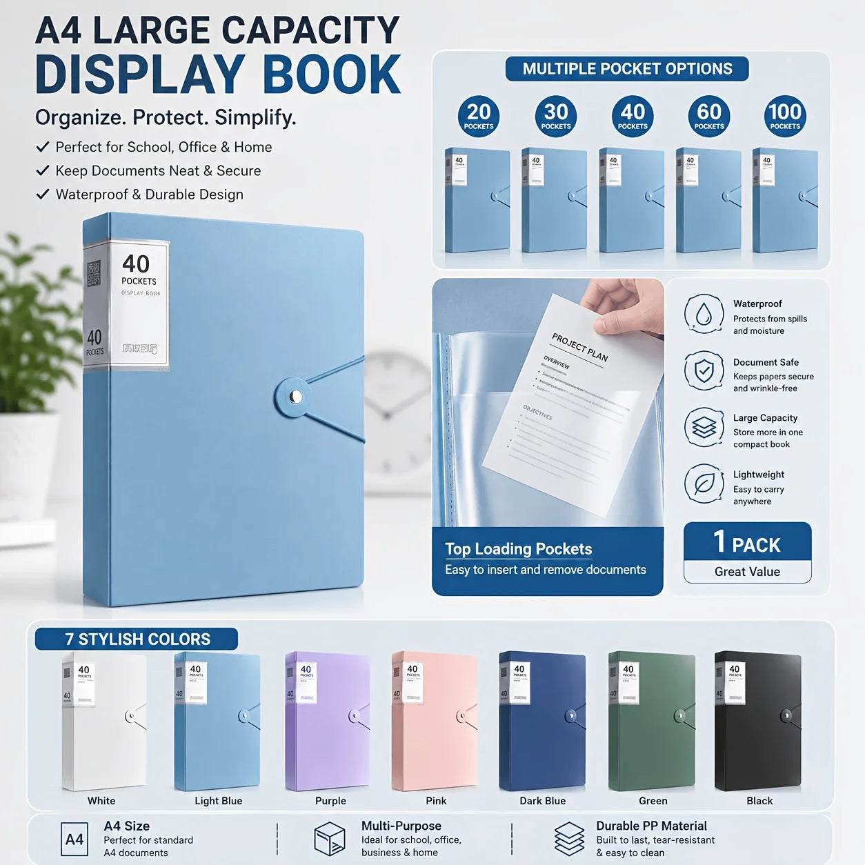 Porte-documents A4 Classeur 30/40/60/100 pages