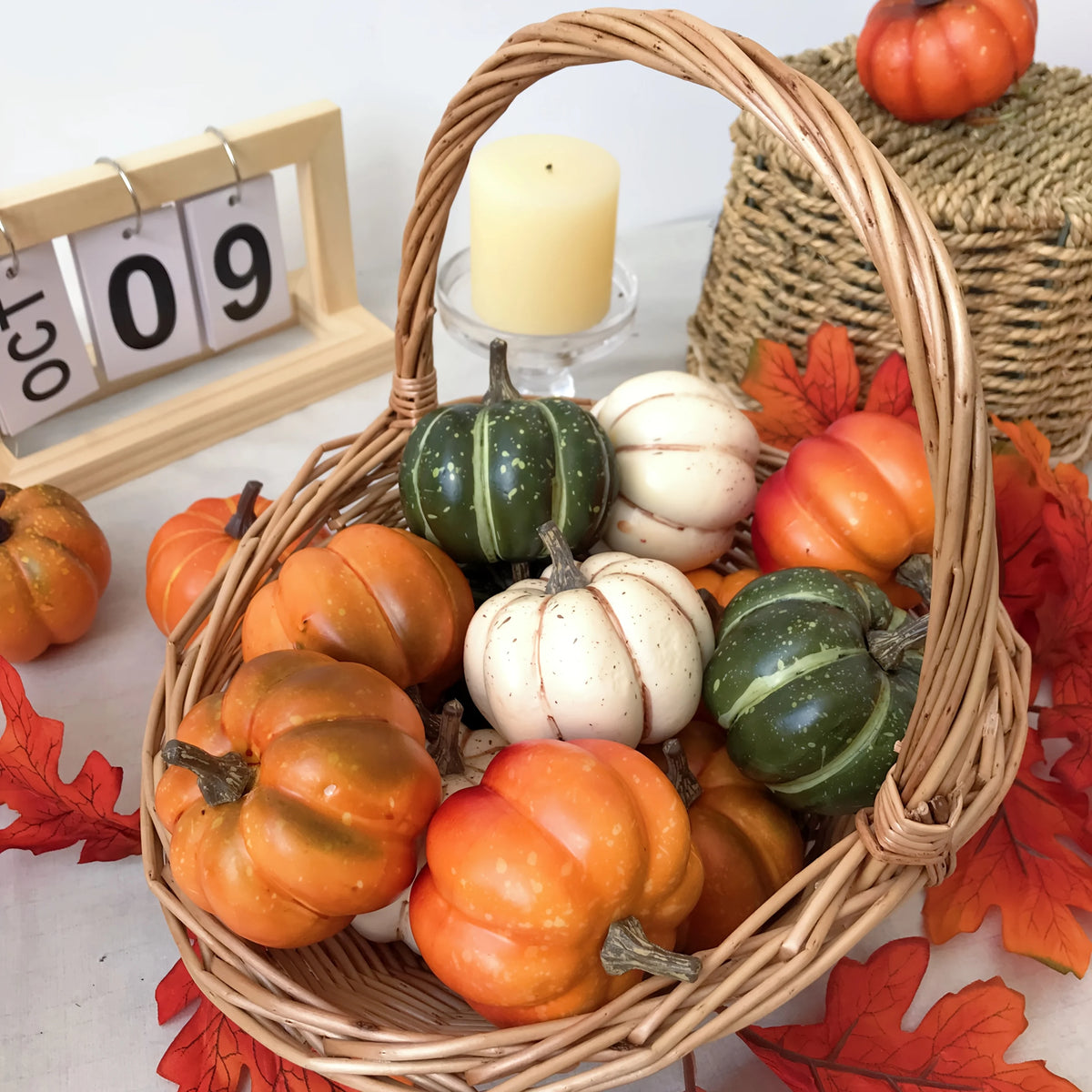 Lot de 9 Mini Citrouilles Artificielles - Décoration Automne / Halloween