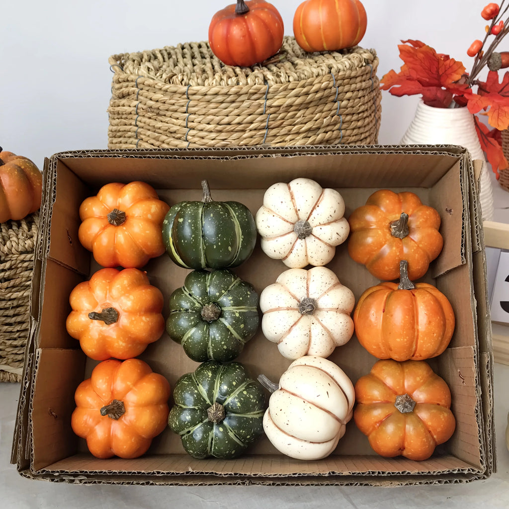 Lot de 9 Mini Citrouilles Artificielles - Décoration Automne / Halloween