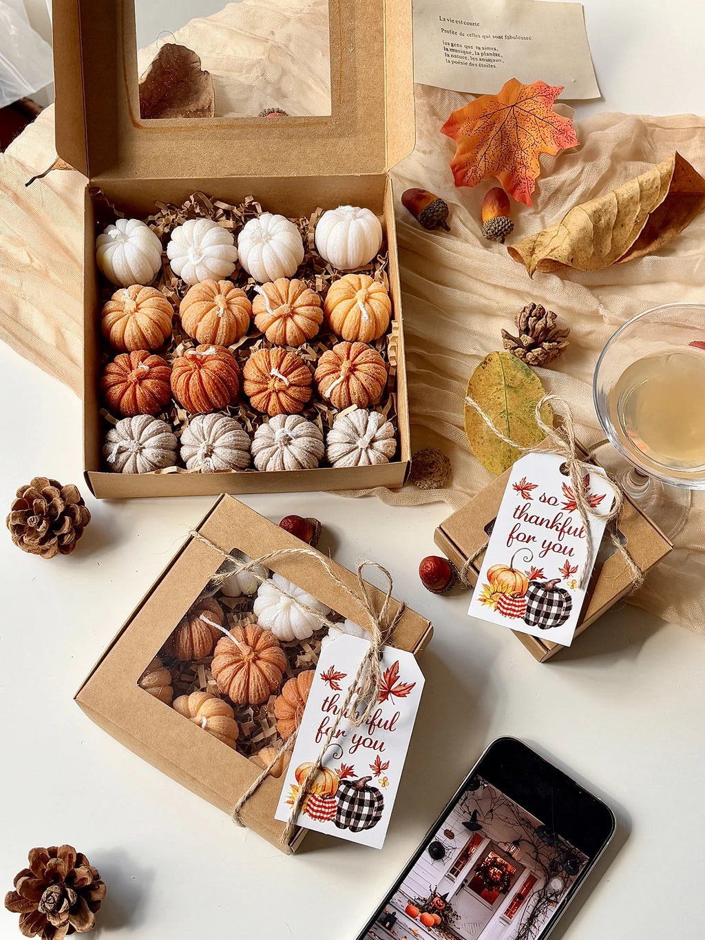 Coffret de 9 Mini Bougies Citrouilles - Bougies d'Automne Parfumées -