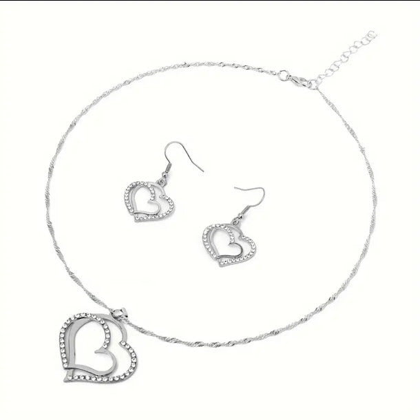 Set Bijoux Cœur Argent — Collier & Boucles d'Oreilles