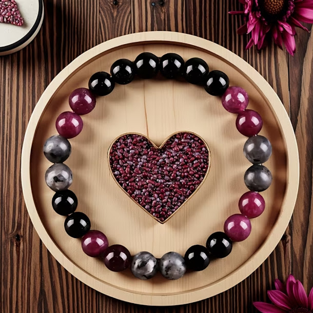Bracelet Bien-être Ménopause — Onyx, Grenat & Labradorite