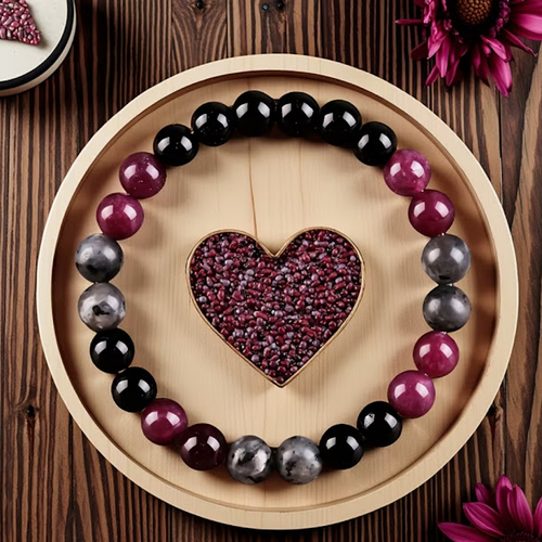 Bracelet Bien-être Ménopause — Onyx, Grenat & Labradorite