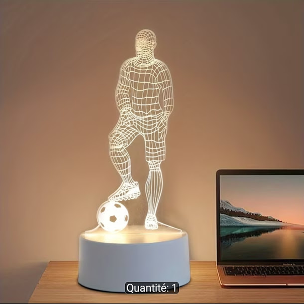 Lampe LED 3D Footballeur — Veilleuse USB