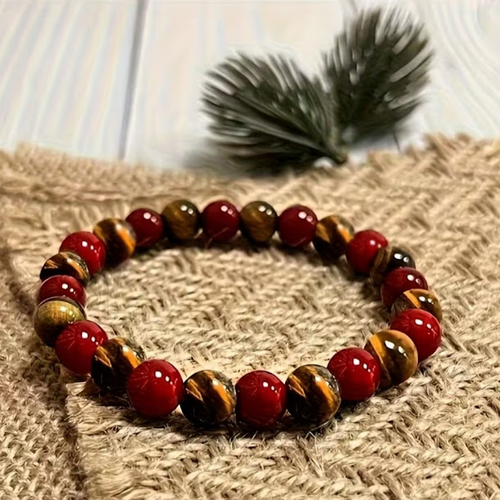 Bracelet Œil du Tigre & Jaspe Rouge — Protection & Énergie