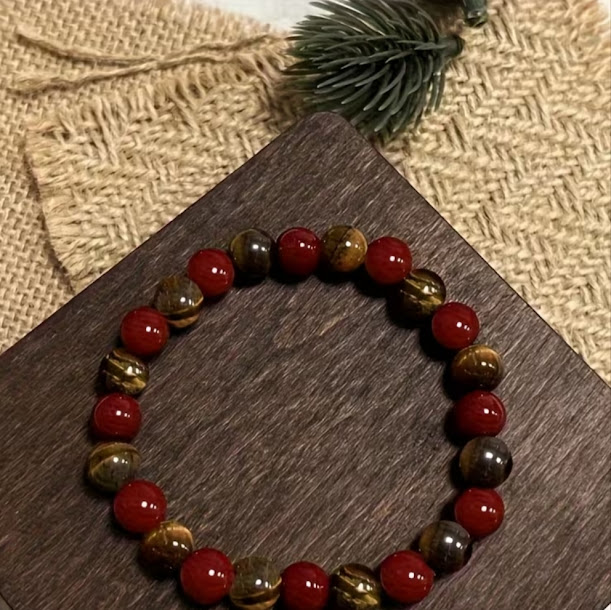 Bracelet Œil du Tigre & Jaspe Rouge — Protection & Énergie