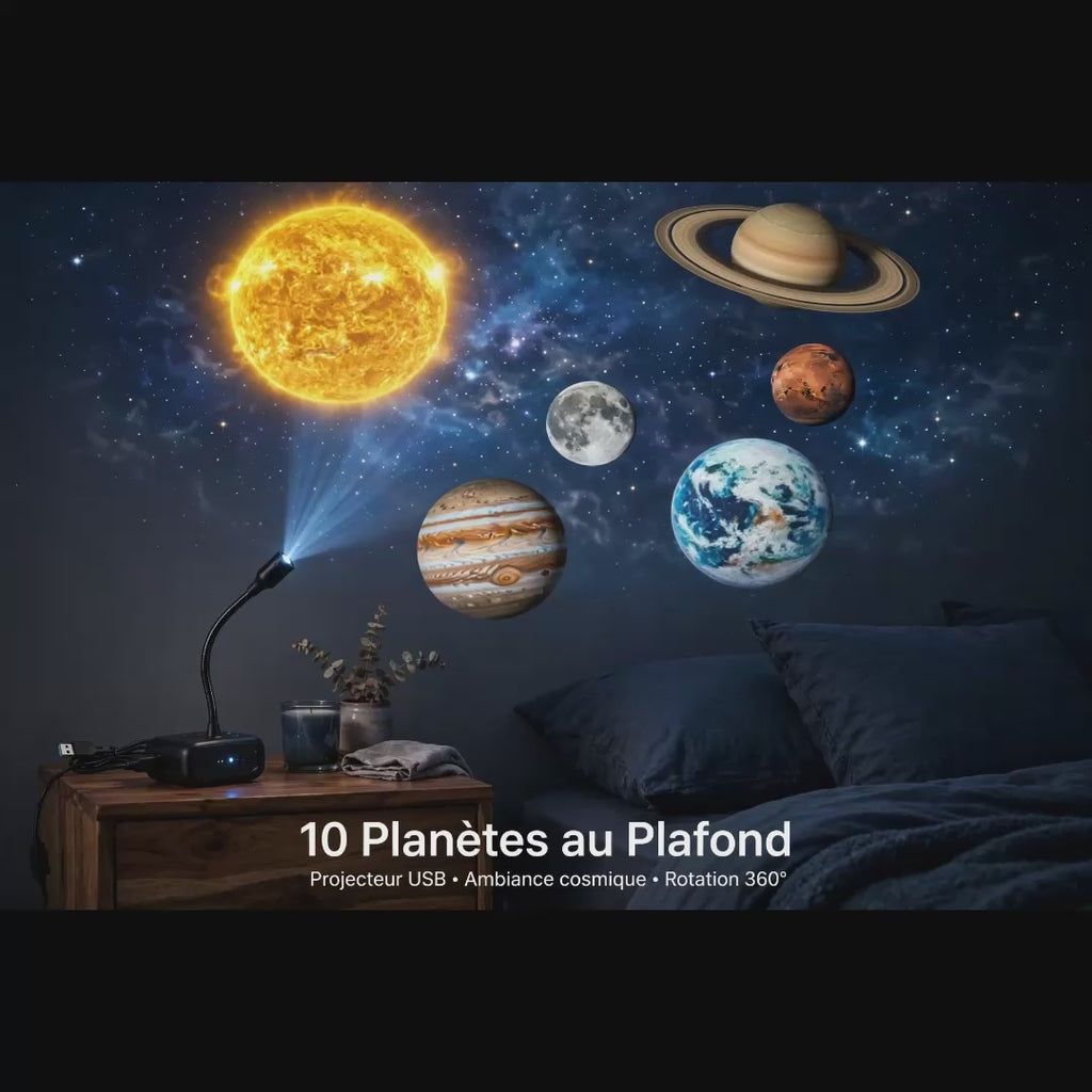 Projecteur lumineux rotatif — ambiance lune et étoiles